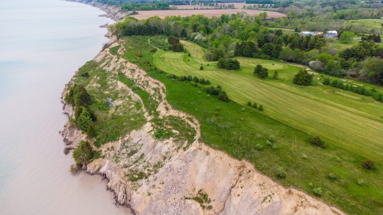 Aerial view of the fairways along the bluffs in Port Stanley